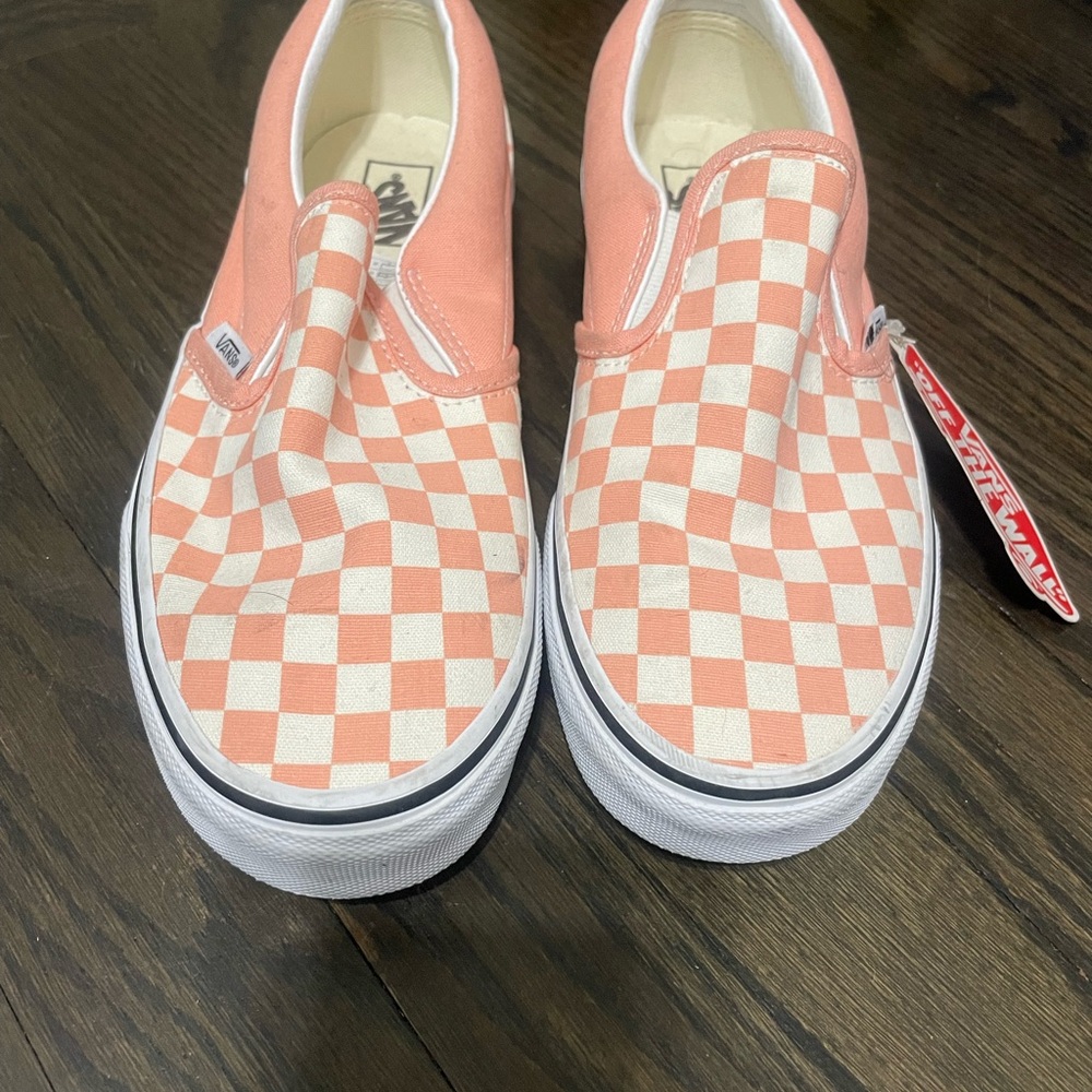 Vans Kids Peach Checkered Slip-On Sneakers